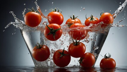 cherry tomatoes in water splash