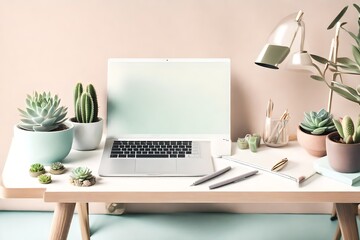 desk with laptop