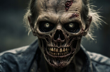 close-up of a zombie's face