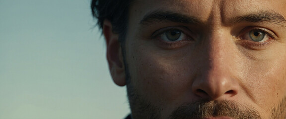 Close-up of a man's face against a soft gradient background