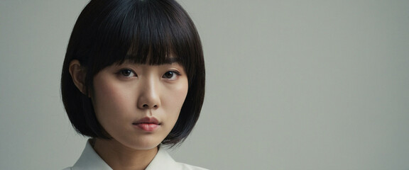 A young woman with short black hair