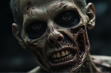 close-up of a zombie's face