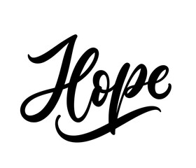 Hope - hand lettering word. Calligraphic vector hand drawn text isolated on white background. Hope handwritten calligraphy.