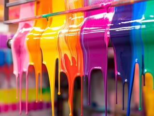 several dripping colors ink on handle printers