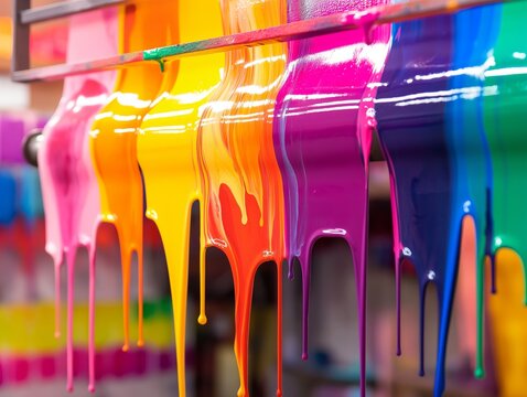 several dripping colors ink on handle printers