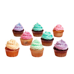 Six cupcakes with various colored frosting