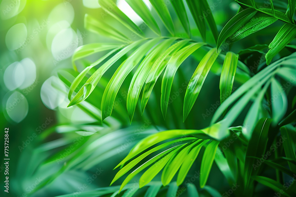 Poster palm tree leaves framing a tropical scenery. slide background image. created with generative ai tech