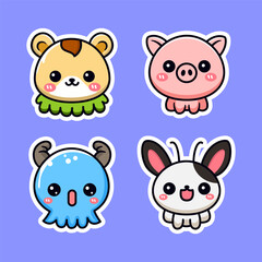 Set of cute animal sticker vector illustration