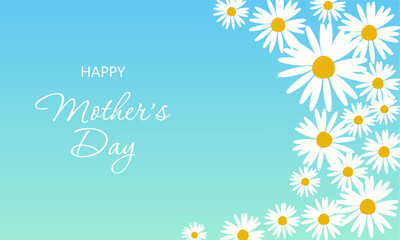Happy Mother's Day card.Vector illustration with realistic daisy flowers and handwritten text isolated on blue background.