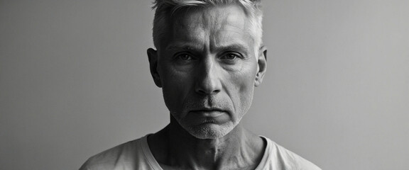 A mature man with gray hair against a neutral backdrop
