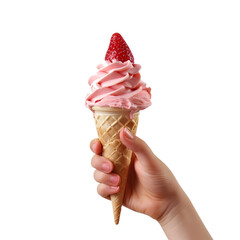 Hand holding a delicious ice cream isolated on transparent background.