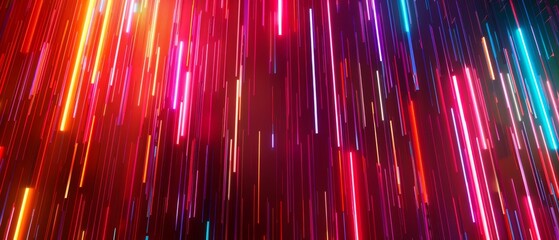 Laser show, glowing vertical lines, neon red lights, abstract psychedelic background, infrared spectrum, vibrant colors, 3D render - obrazy, fototapety, plakaty