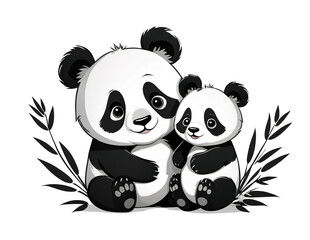 Cute panda family with black and white colors. Vector illustration. isolated background