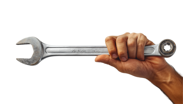 Hand Holding Wrench on Transparent Background