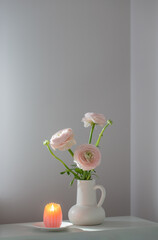 spring flowers in vase in white modern interior - 775727839