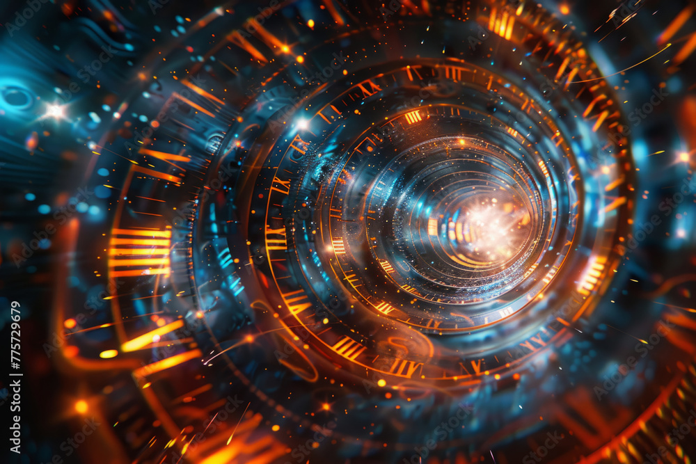 Poster vibrant abstract tunnel in space showcasing concept of relativity. time-warp tunnel illustrating the