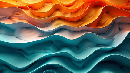 abstract 3D background, colorful waves, dark orange and teal color palette, hyper detailed in the style of various artists, high resolution - obrazy, fototapety, plakaty