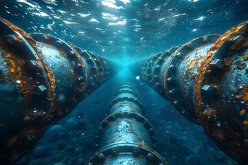 Large Pipe Crossing Body of Water - obrazy, fototapety, plakaty