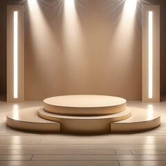 a platform for product presentation and advertising. well-lit light beige background. mockup