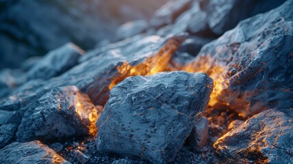 Glowing lava rocks at dusk with dramatic lighting