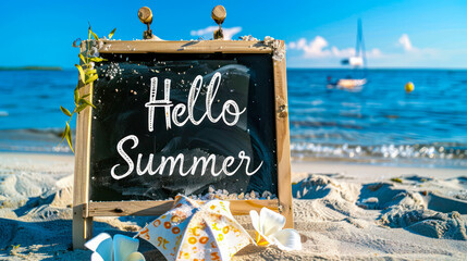 Hello summer background, beach, sea holiday