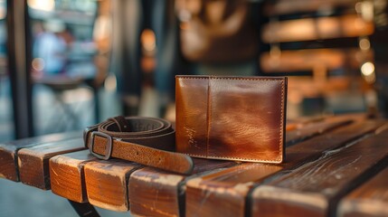 Men's Accessories with Brown Leather Wallet and Belt