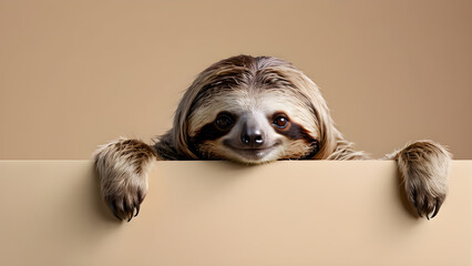 Naklejka premium a sloth on a beige background. copy space. the test space. for postcards, banners, posters