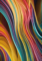 Wavy lines in different colors, 3d render bright colors illustration