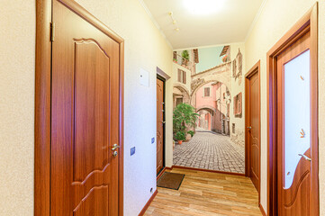 standard room interior apartment. room doors, renovation corridor lobby entrance hall