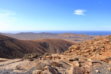 Fototapeta na wymiar View of the landscape from the Mirador del Risco de Las Penas viewpoint on the island of Fuerteventura in the Canary Islands