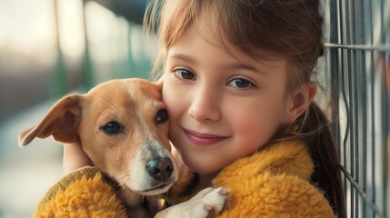 little girl with a puppy