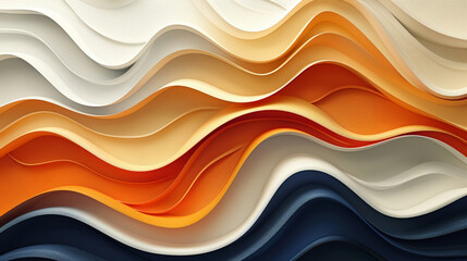 An abstract wallpaper with 3D wavy shapes in orange, navy blue and beige colors in the style of various artists,