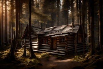wooden house in forest