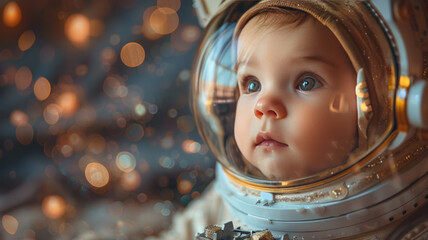 a tiny newborn baby girl as an astronaut, in space,generative ai