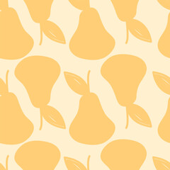 Seamless bright light pattern with Fresh pears for fabric, drawing labels, print on t-shirt, wallpaper of children's room, fruit background. Juicy pears in doodle style cheerful background.