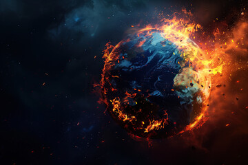 The earth as seen from space as a ball of flames, apocalyptic scenario - obrazy, fototapety, plakaty