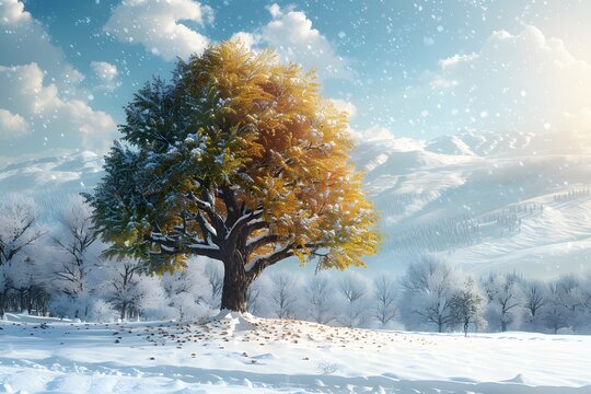 Tree Painting in Snowy Landscape