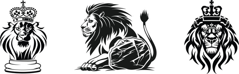 Set of lion, jungle king, vector illustration.