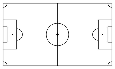 Fototapeta premium Soccer field in line style. Football pitch. Black outline court and stadium on white background. Vector illustration, EPS10