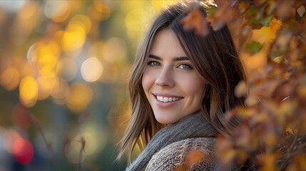 A woman smiling in the fall.