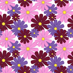 Fototapeta premium Floral design. Seamless pattern. Burgundy, pink purple.