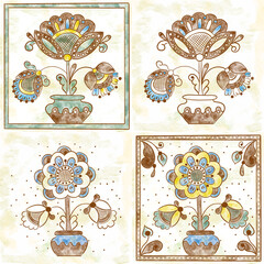 Traditional Ukrainian ornament, Kosiv ceramics, Seamless pattern