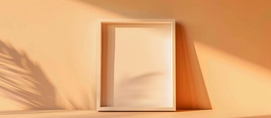 A white frame with a shadow of a plant on a wall