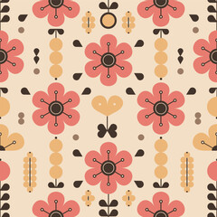 Vector seamless pattern with cute flowers.