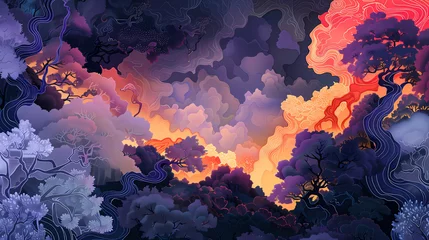 Photo sur Plexiglas Crâne aquarelle Twilight Mystique in a Stylized Forest