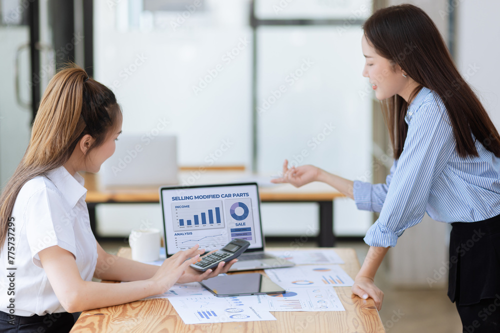 Poster technology and financial advisory services concept. business teamwork and working on digital laptop 