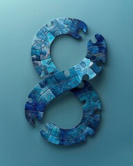 A set of puzzle pieces forming the infinity symbol in shades of blue - obrazy, fototapety, plakaty