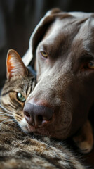 Close-up portrait of a dog with cat