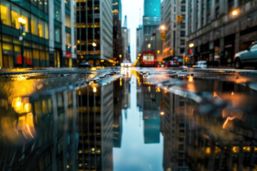Fototapeta na wymiar A photo of a cityscape reflected in a puddle of water