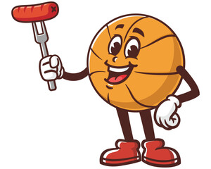 Basketball holding sausage cartoon mascot illustration character vector clip art hand drawn